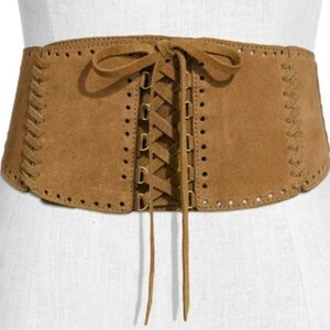 Michael Kors BLACK Suede Leather Corset Belt w/ Snap Closure Size M/L (not tan!)